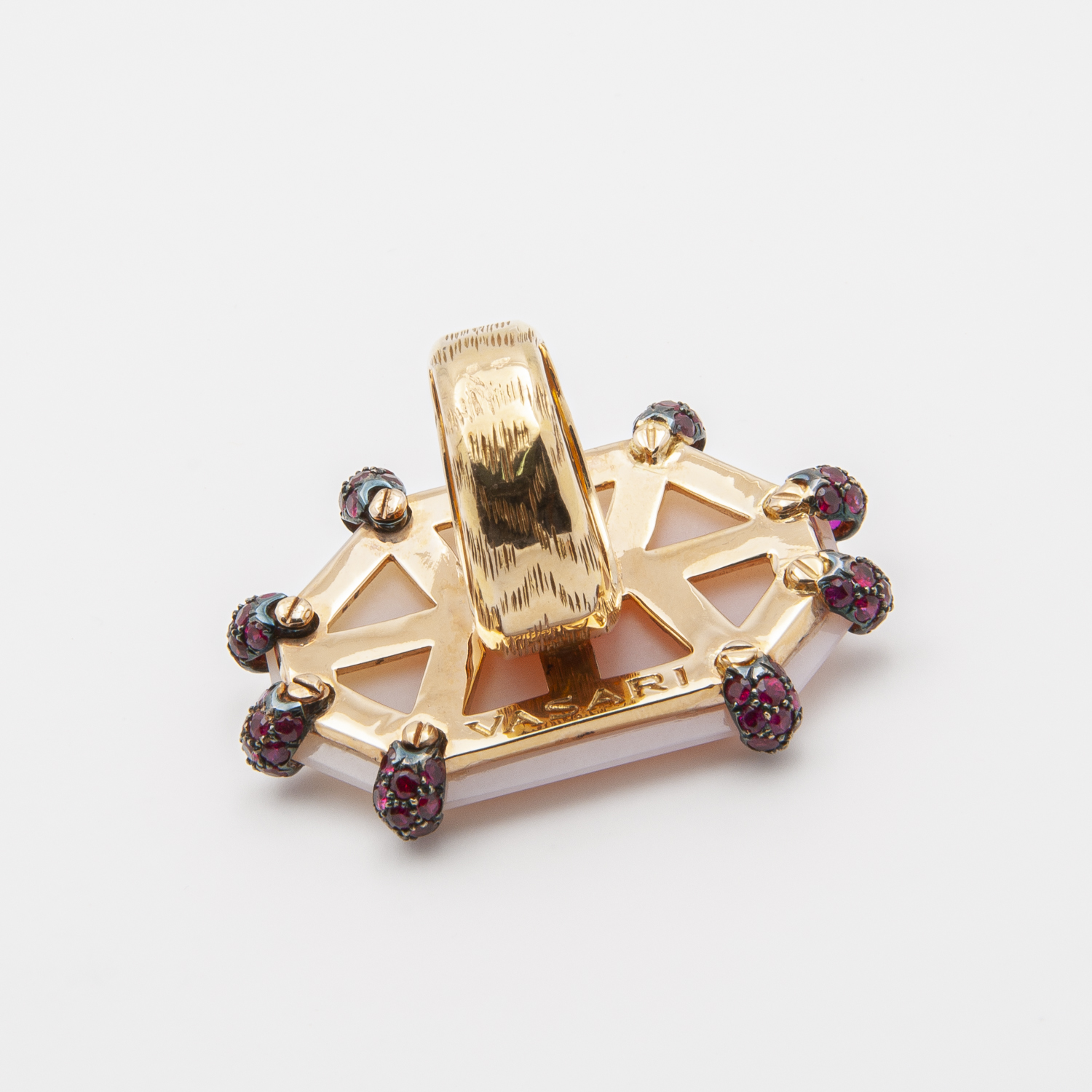 18K rose gold ring with rubies and pink opaline - Image 3