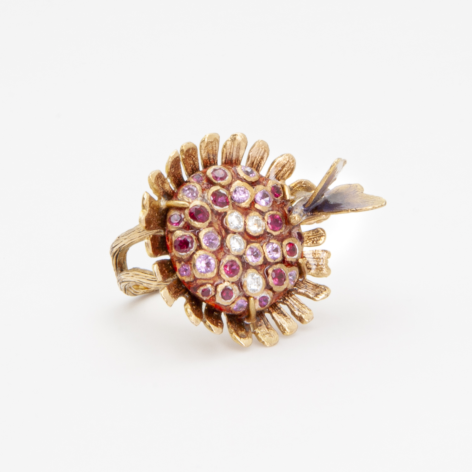 Anillo Vasari de oro rosa de 18K con rubíes, zafiros rosas y diamantes - Imagen 2