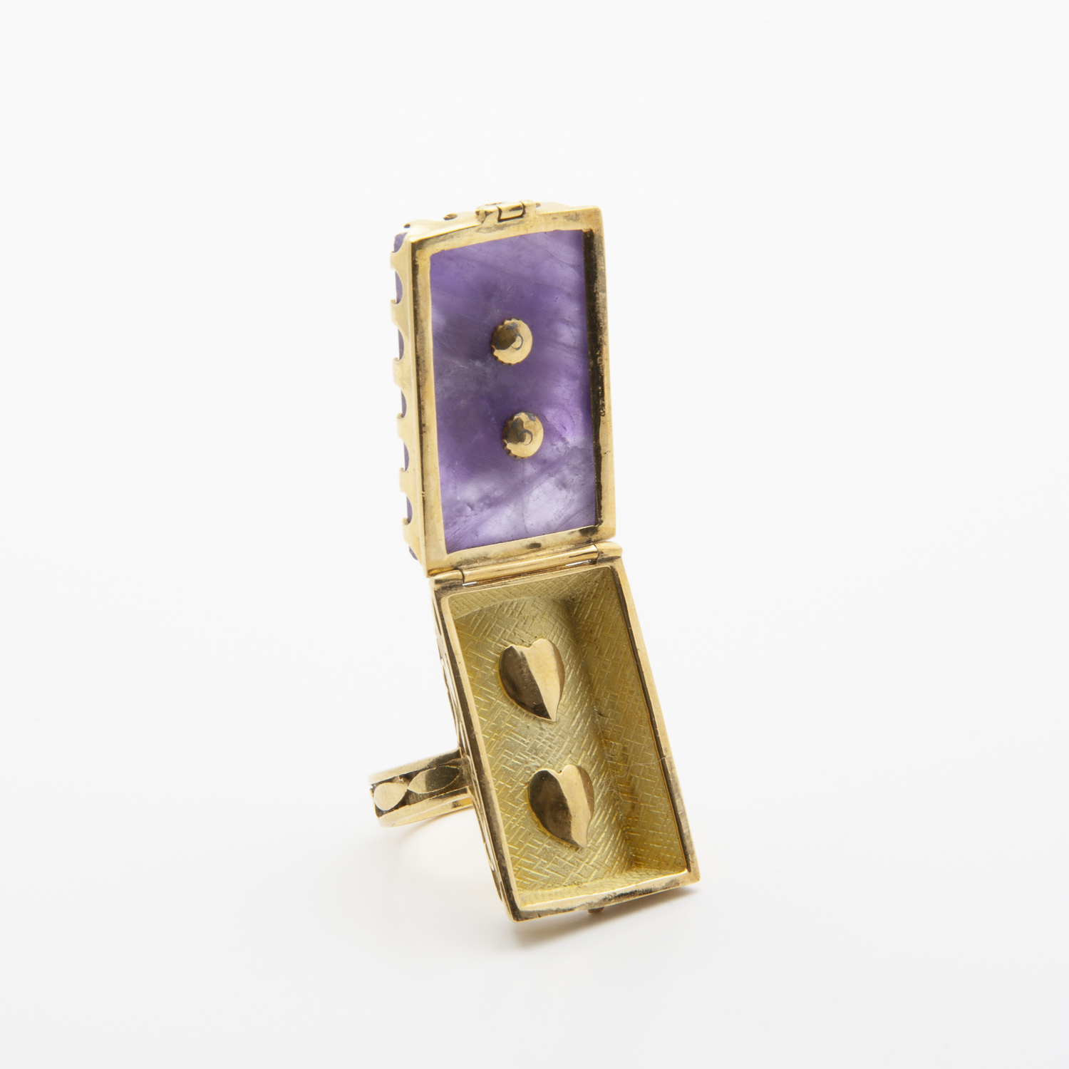 Anillo relicario de oro amarillo18K con amatista y amazonita - Imagen 4