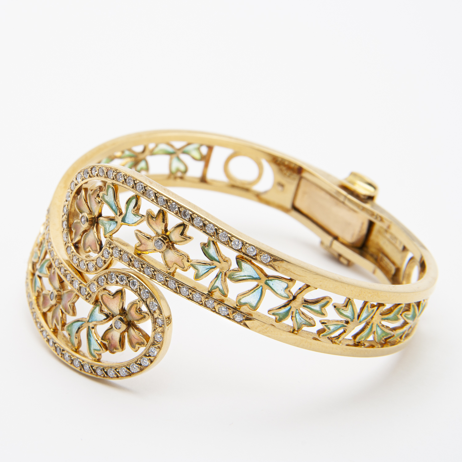 Pulsera Masriera de oro amarillo de 18K con diamantes y «pliqué-a-jour» - Imagen 3