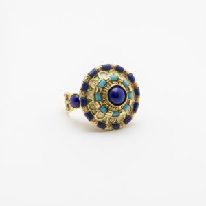 18k gold ring, with lapis lazuli, turquoise and enamels