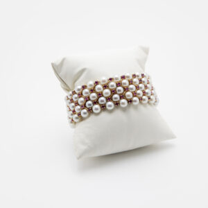 Pulsera de perlas, rubís y oro 18k (años 70)